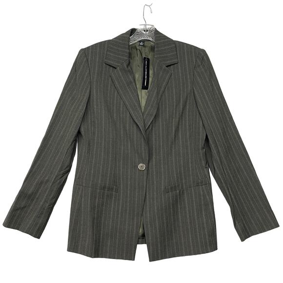 Linda Allard Ellen Tracy Jacket Womens 8 Blazer Gray Pinstripe Wool Button Up - Picture 1 of 10